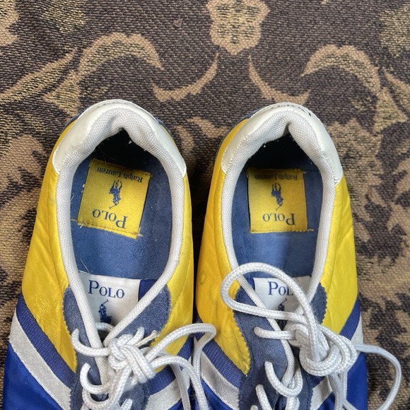 Vtg 90s Polo Ralph Lauren Nylon Suede Mens Shoes Size 13 Blue Yellow Thin - Picture 4 of 10